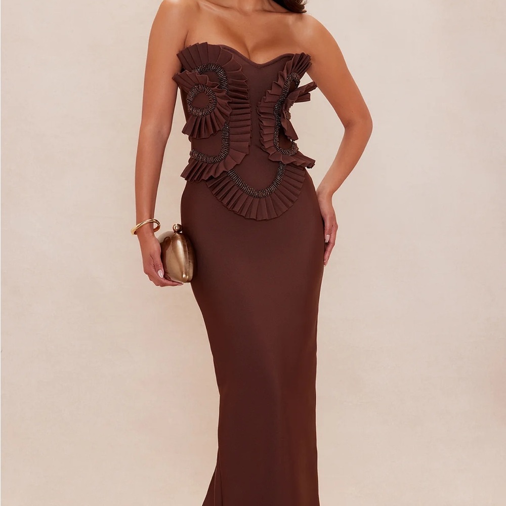 Jade Beaded Bandage Maxi Dress - Chocolate